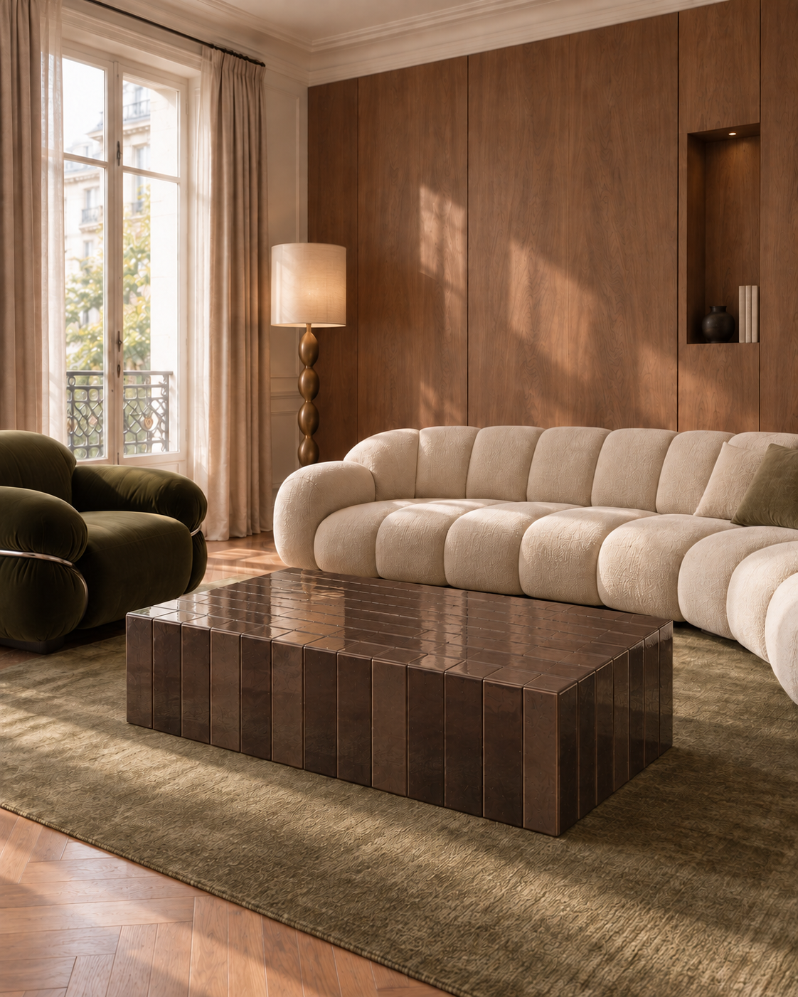 Almica No. 01 Coffee Table, 39.5 inches long, in a contemporary living room